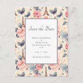 Eiffeltoren vlinder en Rozen patroonbruiloft Aankondigingskaart (Voorkant)
