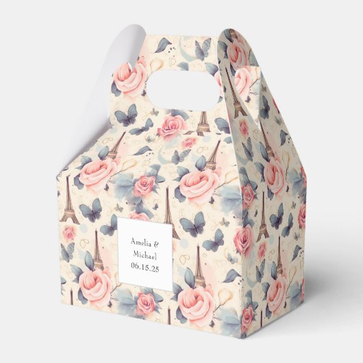 Eiffeltoren vlinder en Rozen patroonbruiloft Bedankdoosjes (Voorkant Zijde)