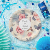 Eiffeltoren vlinder en Rozen patroonbruiloft Papieren Bordje (Feest)