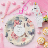 Eiffeltoren vlinder en Rozen patroonbruiloft Papieren Bordje (Feest)