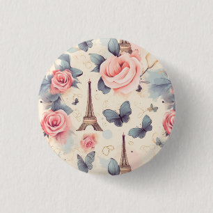 Eiffeltoren vlinder en Rozen Ronde Button 3,2 Cm