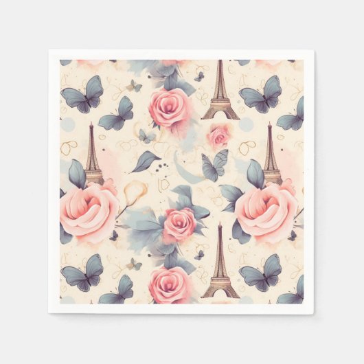 Eiffeltoren vlinder en Rozen Servet (Voorkant)
