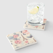 Eiffeltoren vlinder en Rozen Stenen Onderzetter (Zijkant)