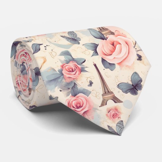 Eiffeltoren vlinder en Rozen Stropdas (Opgerold)