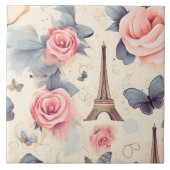 Eiffeltoren vlinder en Rozen Tegeltje (Voorkant)