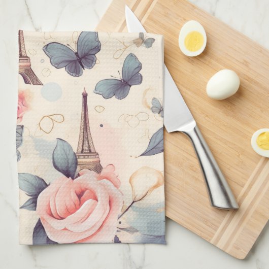 Eiffeltoren vlinder en Rozen Theedoek (Quarter Fold)