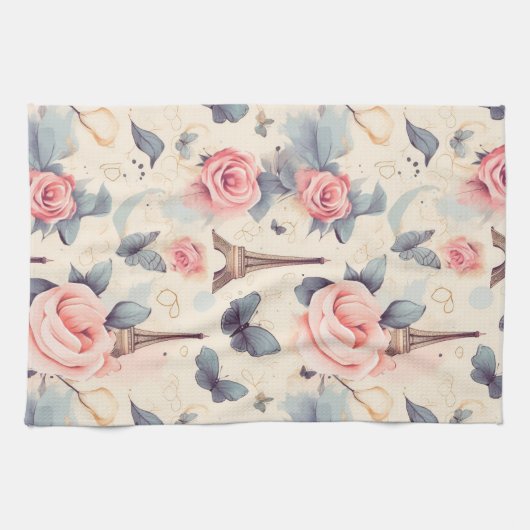 Eiffeltoren vlinder en Rozen Theedoek (Horizontaal)