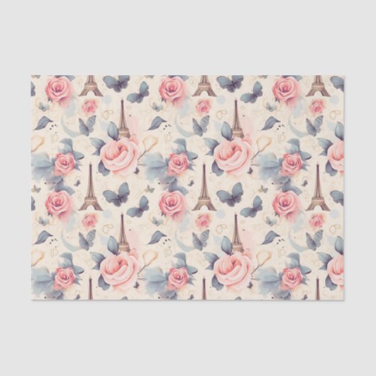 Eiffeltoren vlinder en Rozen Tissuepapier (Voorkant)