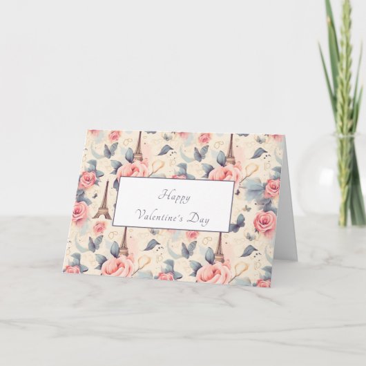 Eiffeltoren vlinder en Rozen Valentijnsdag Feestdagen Kaart (Voorkant)
