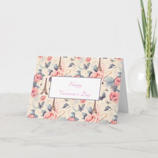 Eiffeltoren vlinder en Rozen Valentijnsdag Feestdagen Kaart (Voorkant)