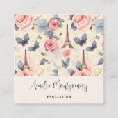 Eiffeltoren vlinder en Rozen Vierkante Visitekaartje (Voorkant)