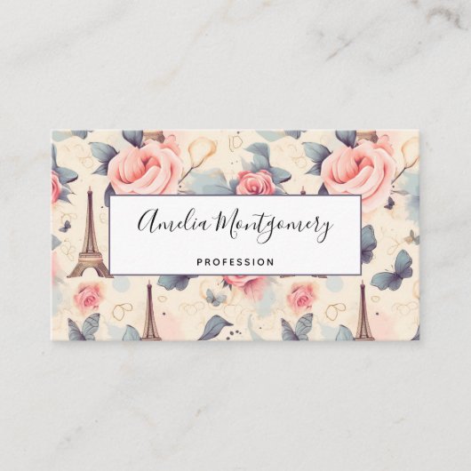 Eiffeltoren vlinder en Rozen Visitekaartje (Voorkant)
