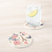 Eiffeltoren vlinder en Rozen Zandsteen Onderzetter (Zijkant)