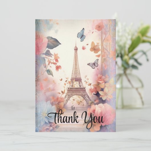 Eiffeltoren Vlinders en bloemen Bedankkaart (Staand voorkant)