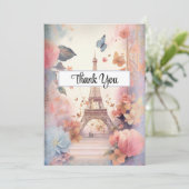 Eiffeltoren Vlinders en bloemen Bedankkaart (Staand voorkant)