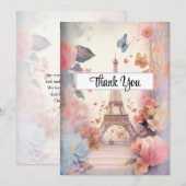 Eiffeltoren Vlinders en bloemen Bedankkaart (Voorkant / Achterkant)