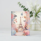 Eiffeltoren Vlinders en Bloemen Briefkaart (Staand voorkant)