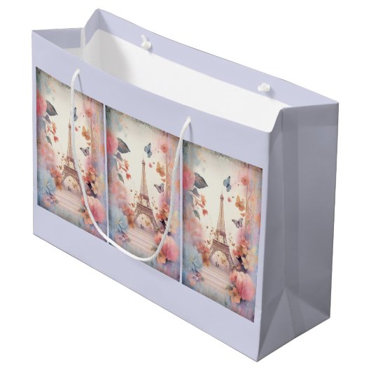 Eiffeltoren Vlinders en Bloemen Groot Cadeauzakje (Voorkant Gekanteld)