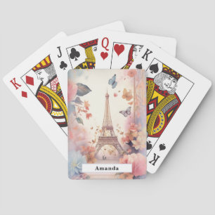 Eiffeltoren Vlinders en Bloemen Pokerkaarten