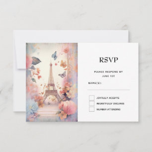 Eiffeltoren Vlinders en bloemen RSVP Kaartje
