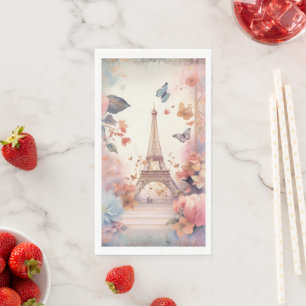 Eiffeltoren Vlinders en Bloemen Servet