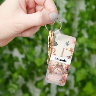 Eiffeltoren Vlinders en Bloemen Sleutelhanger