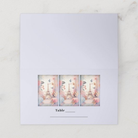 Eiffeltoren Vlinders en bloemen tafel Plaatskaartje (Buitenkant ongevouwen)