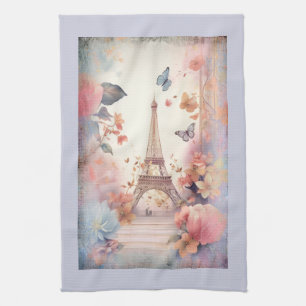 Eiffeltoren Vlinders en Bloemen Theedoek