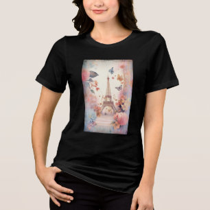 Eiffeltoren Vlinders en Bloemen Tri-Blend Shirt