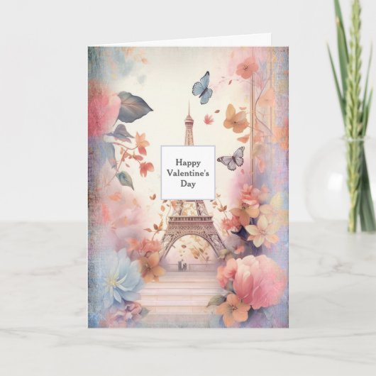 Eiffeltoren Vlinders en bloemen Valentijns Feestdagen Kaart (Voorkant)