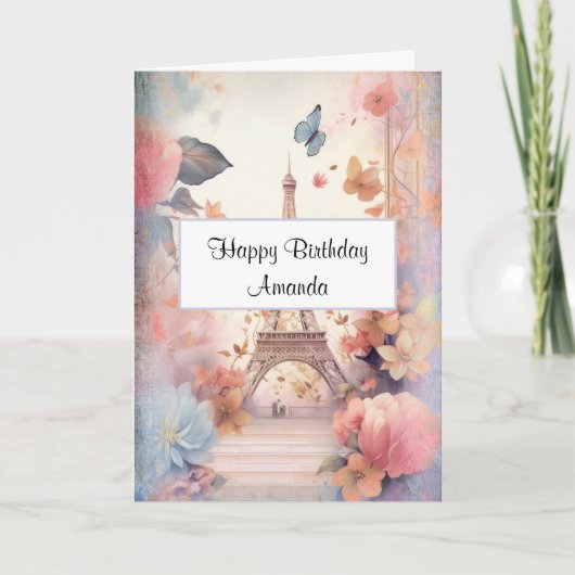 Eiffeltoren Vlinders en bloemen Verjaardag Kaart (Voorkant)