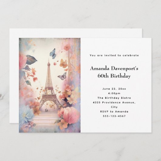 Eiffeltoren Vlinders en bloemen Verjaardag Kaart (Voorkant / Achterkant)