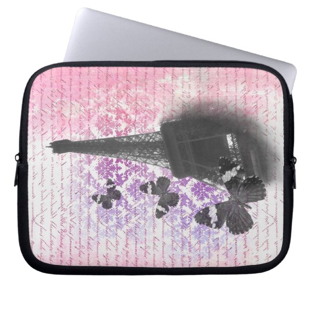 Eiffeltoren & vlinders laptop sleeve (Voorkant)