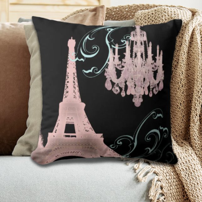 eiffeltoren voor girale mode met retroreflectoren  kussen (girly chic retro fashion paris eiffel tower throw pillow)