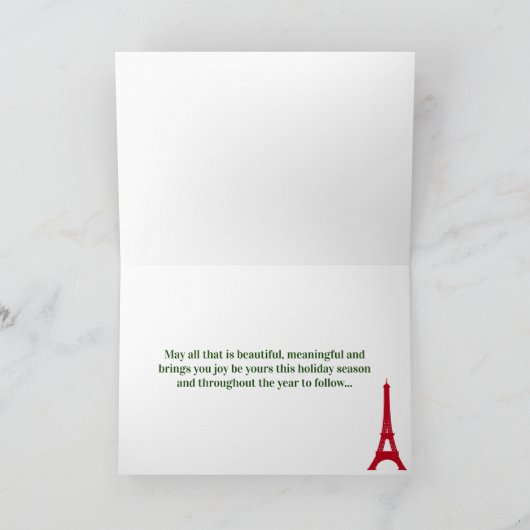 Eiffeltoren Vrolijk Kerstmis Rood & Groen Kerstfee Feestdagen Kaart (Binnen)
