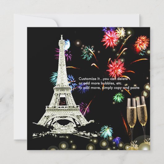 Eiffeltoren+vuurwerk champagnegist kaart (Voorkant)