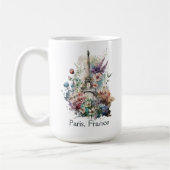 Eiffeltoren Waterverf Florals, Parijs Frankrijk Koffiemok (Links)