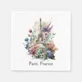 Eiffeltoren Waterverf Florals Parijs Frankrijk Servet (Voorkant)
