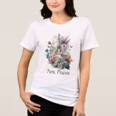 Eiffeltoren Waterverf Florals, Parijs Frankrijk Tri-Blend Shirt (Voorkant)