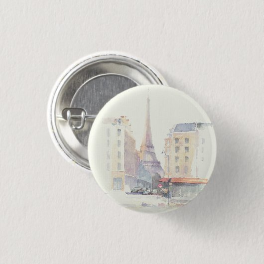 Eiffeltoren | Waterverf Parijs Ronde Button 3,2 Cm (Voorkant /achterkant)