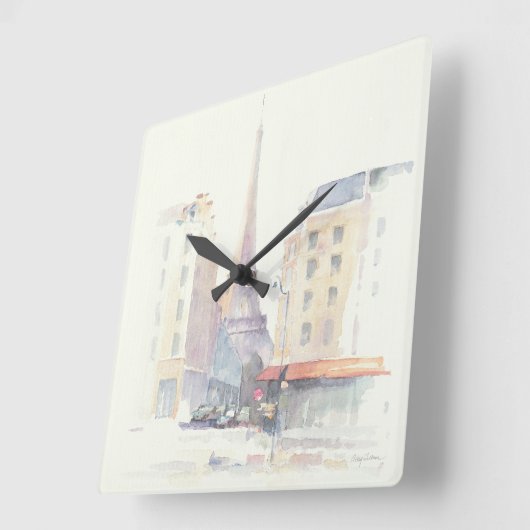 Eiffeltoren | Waterverf Parijs Vierkante Klok (Hoek)