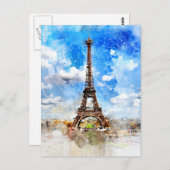Eiffeltoren waterverf schilderij briefkaart (Voorkant / Achterkant)