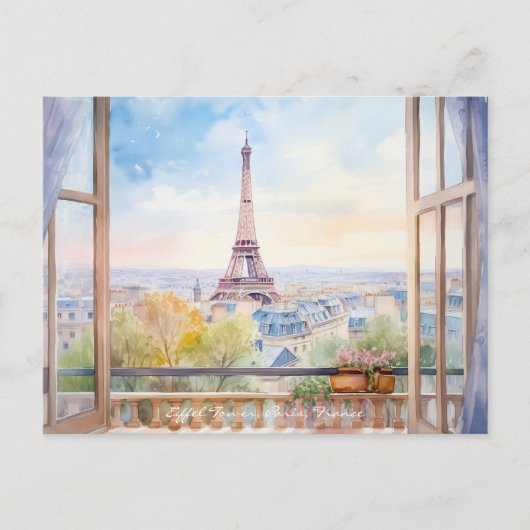 Eiffeltoren Waterverf Schilderij Paris Travel Art Briefkaart (Voorkant)
