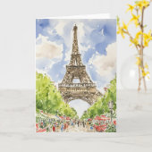 Eiffeltoren Waterverf Stationery Kaart (Gele Bloem)