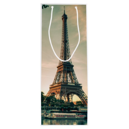 Eiffeltoren werpt kussen op wijn cadeautas (Achterkant)