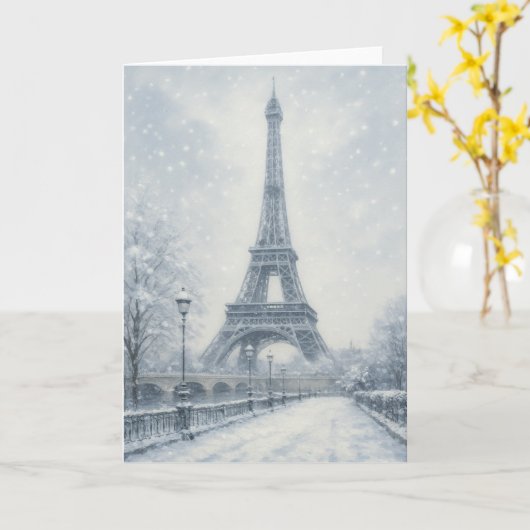 Eiffeltoren Wintertafereel Parijs Kaart (Gele Bloem)