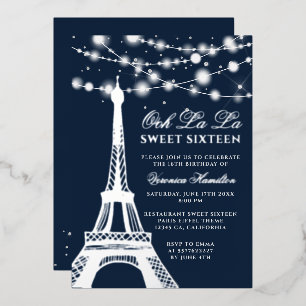 Eiffeltoren zilver glittersparels lichtblauw Sweet Folie Uitnodiging