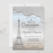 Eiffeltoren, zilveren schijven Quinceañera Kaart (Voorkant)