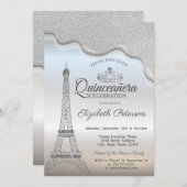 Eiffeltoren, zilveren schijven Quinceañera Kaart (Voorkant / Achterkant)