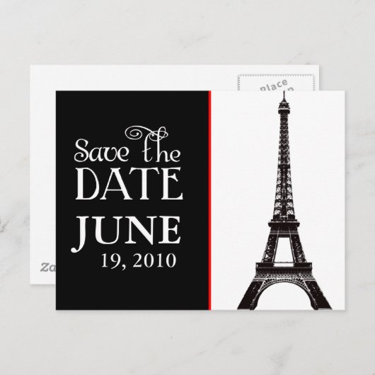 Eiffeltoren zwart en wit slaan de datum op aankondigingskaart (Voorkant / Achterkant)